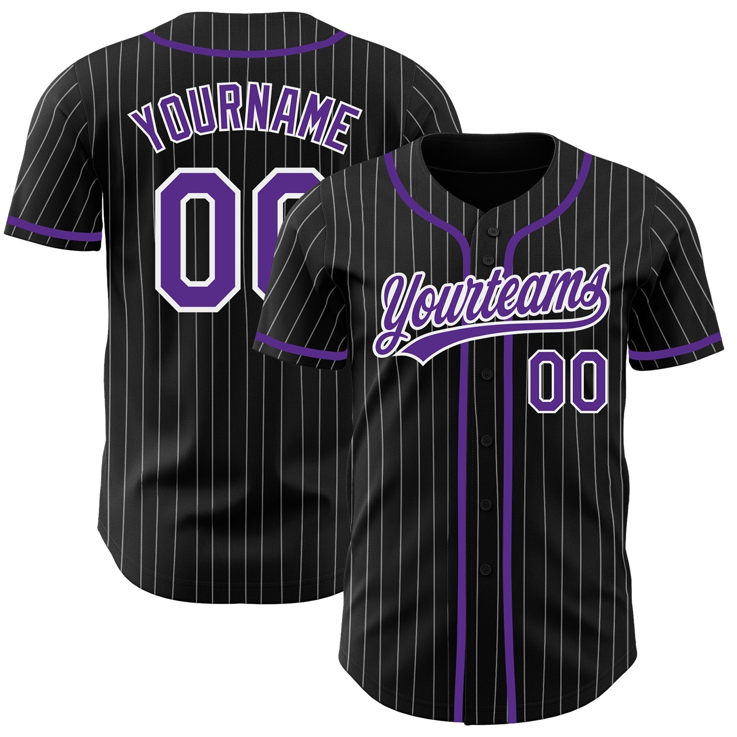 Custom Baseball Jersey Black Pinstripe with Purple Trim Team Uniform for Men and Women